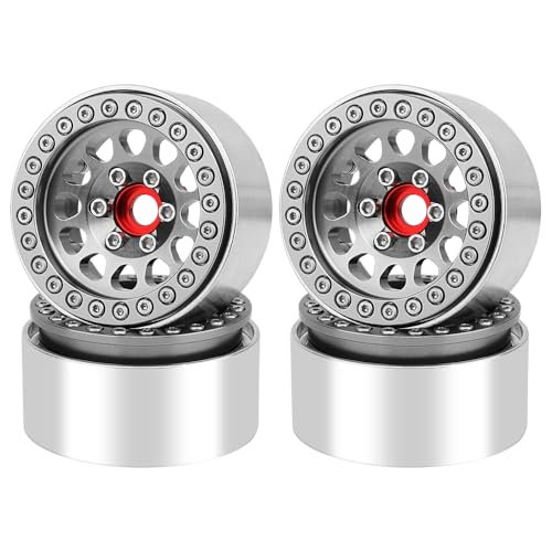 Aluminum 1.9 Beadlock Wheels Rims for 1/10 RC Crawler Axial SCX10 I II III Capra TRX4 TRX6 VS4-10 Gen8 MST CFX Upgrades Parts (Titanium) - color: Titanium