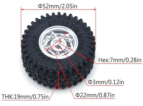 Set of 4 Rc 1.0 Beadlock Wheel and Tire for Axial SCX24 AX24 TRX4M FCX24 Upgrade 1/24 1/18 RC Crawler Car (TW1001 Silver) - color: Tw1001 Silver