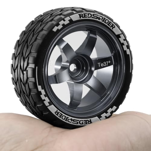 REDSPIDER•1/10 On Road Tires and Aluminum Wheels（4PCS） 12mm Hex RC Rally Racing Tyres OD 2.56" for Tamiya TT01 TT02 XV01 TA06 A959 PTG2 HPI KYOSHO PTG2 (Titanium) - color: Titanium