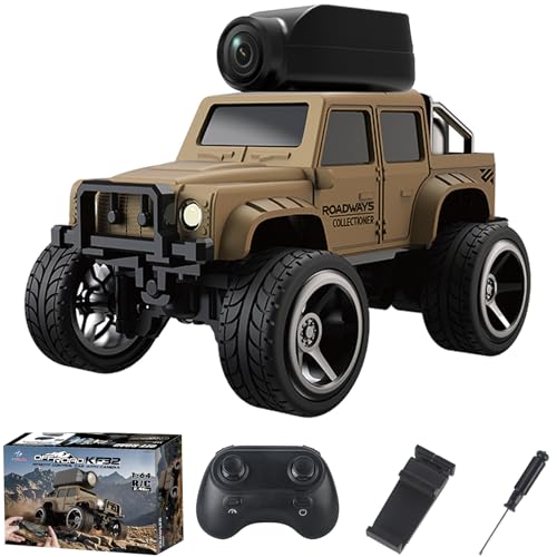 KF32 1:64 RC Mini Climbing Alloy Video Car with APP Control and Radio Remote Control HD Camera FPV Cars (Yellow) - color: Yellow