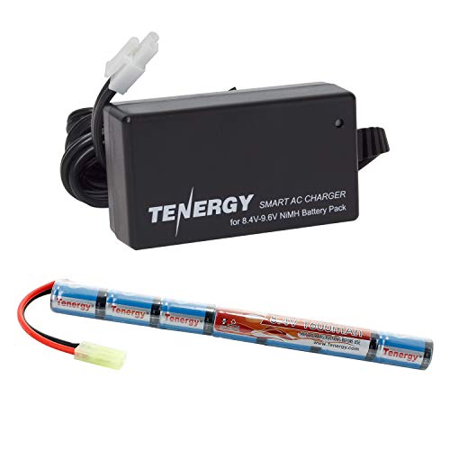 Tenergy Airsoft Battery 8.4V 1600mAh NiMH Stick Style Batteries w/Mini Tamiya Connector, Replacement Battery for Airsoft Rifle AEG Guns + 8.4V-9.6V NiMH Battery Charger - size: Battery Pack + Charger