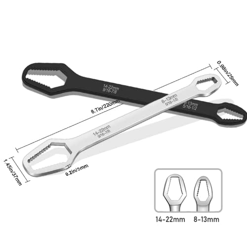 2-Piece Double-Ended Universal Torx Wrench for Diameter 8-22mm Fasteners | Self-Tightening Adjustable Wrench Tools, High-Hardness CR-V Steel Metric Spanner for Light Automotive, Motorcycle, Bike, Home