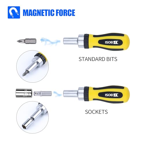 BOSI TOOLS Ratchet Screwdriver Set 41 Pieces Socket Set Magnetic Screwdriver Bit Set with Ratchet Handles & Storage Box Household Repair Kit for Bike Electronic Projects | Socket Set, Magnetic Screwdriver Bit Set, Household Repair Kit for Bike/Electronic