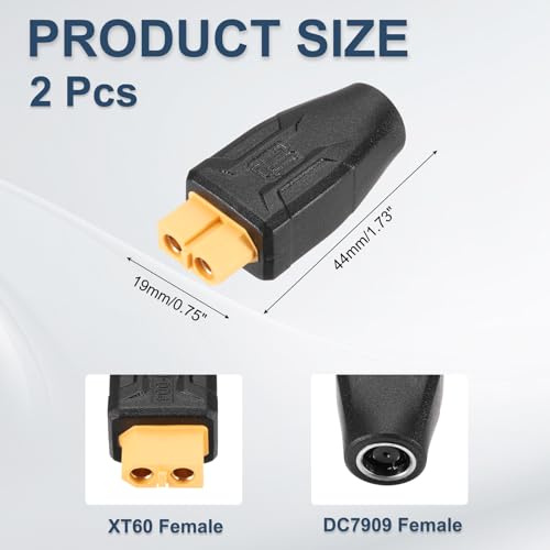 MECCANIXITY 2 Pack XT60 Adapter, XT60 Female to DC7909 Female 7.9 x 0.9mm Wireless Adapter, XT60 Connectors Wireless for RC Lipo Batteries, Laptop Power Supplies - style: XT60 Female to DC7909 Female