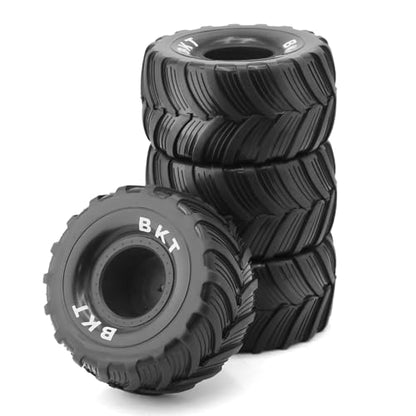 1/18 RC Monster Truck Tires and Hard Plastic Wheels Rims 12mm Hex 1/16 Rubber Buggy Off Road Tyres OD 100mm for 1:16 1/12 1/14 Scale Truck Car Traxxas E-REVO HSP HPI Tamiya Losi 4PCS (Black) - color: Black