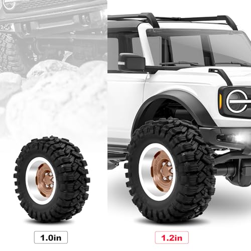 OGRC 1.3 Beadlock Wheel Tires -4mm Offset Wheels for 1/24 1/18 SCX24 TRX4M | Aluminum, 7mm Hex, Sticky Compound Rubber, for TRX4M AX24 FCX24 RC Carwler Car, Brown - color: Brown