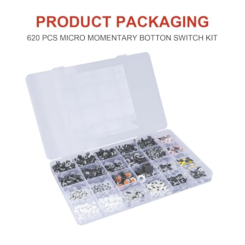 620 Pcs 24 Value Micro Momentary Tactile Switch Assortment Kit | Push Button Switch Set, Made of Plastic, Metal - style: 620 Pcs 24 Value