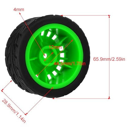 2.59" Rubber Tires & Nylon Wheel Rims 12mm Hex Hub Compatible with HSP Tamiya HPI Kyosho Redcat ExceedRC 1/10 On-Road Touring Car,WLtoys 1/14 144001 RC Buggy (green) - color: green