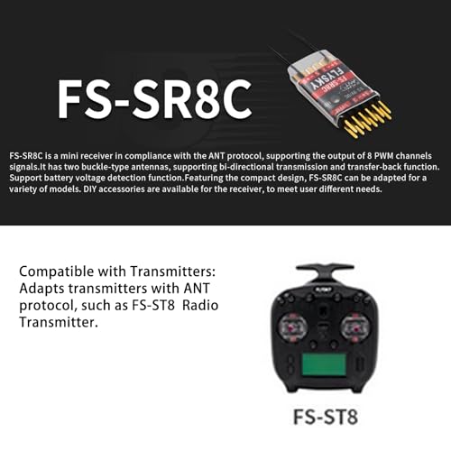 GoolRC Flysky FS-SR8C Receiver, 2.4GHz 8CH Receiver ANT Protocol Dual Antennas Compatible with Flysky FS-ST8 Radio Transmitter for RC Airplanes and Robots