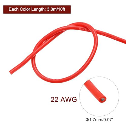 MECCANIXITY 22 Gauge Wire Silicone Wire 22AWG Electrical Wire Stranded Wire Tinned Copper Wire High Temp Hookup Wire 6 Color 3.0m/10ft for Car Model Electric Appliances 6pcs - size: 22AWG, 10ft