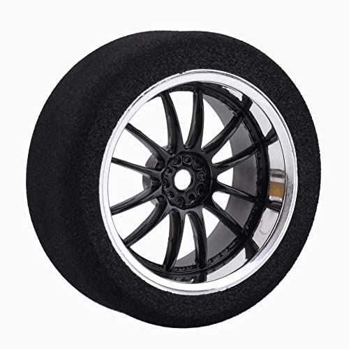 4Pcs 1/10 On-Road Foam Tires& 6012 Wheel Rims 12mm Hex for HSP HPI RC Racing Car Toy, Black