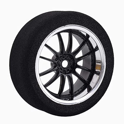 4Pcs 1/10 On-Road Foam Tires& 6012 Wheel Rims 12mm Hex for HSP HPI RC Racing Car Toy, Black