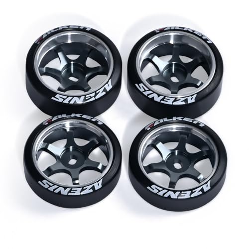 4Pcs 22mm 1/28 Rc Car Drift Wheel Hub with Rc Car Drift Tires for 1/28 MINI-Q HGD1 DRZ Wltoys K969 RC Drift Car Upgrade Parts (Logo-Titanium)