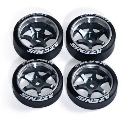 4Pcs 22mm 1/28 Rc Car Drift Wheel Hub with Rc Car Drift Tires for 1/28 MINI-Q HGD1 DRZ Wltoys K969 RC Drift Car Upgrade Parts (Logo-Titanium)
