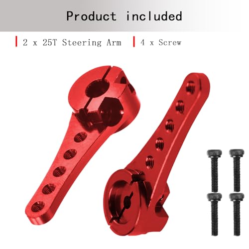 2Pcs Aluminum 25T Servo Horn Long Steering Servo Arm 46mm Length for DIY RC Car/Boat/AirplanesBoat Model Accessories with M2.5 Screws(Red)