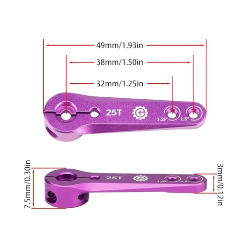 2PCS TGCWENG CNC Aluminum 25T Servo Horn Long Steering Servo Arms Compatible Futaba Savox Xcore HL HSP HD Power Rc Servos Suitable for RC Airplanes RC Plane Car (Purple)