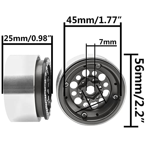4Pack ShareGoo Aluminum Alloy 1.9" Beadlock Wheel Rims Hubs Compatible with Traxxas TRX4 Axial SCX10 RCAWD D90 D110 Tamiya CC01 1/10 RC Crawler Car (Titanium) - color: Titanium