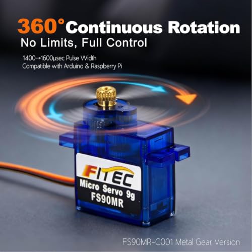 FEETECH FS90MR 360 Degree Micro Servo 9g, Small Metal Gear Continuous Rotation Servo Motor MG90 Mini Servos for Arduino RC Helicopter Airplane Car Robot Controls - size: 360°-FS90MR-C001
