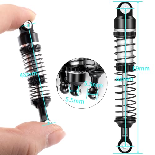 RCLIONS RC Car Shocks 62mm Oil Shock Absorber for 1/18th Redcat Ascent RC Crawler Car Upgrade Parts (Black)