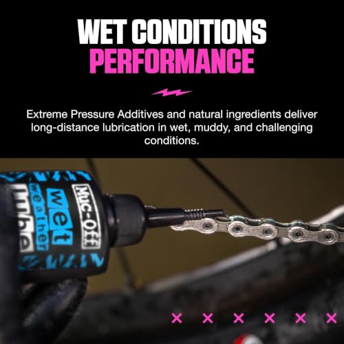 Muc-Off Chain Wet Lube 50ml | Biodegradable Bicycle Chain Lubricant Wet | Reduces Friction & Extends Chain Life | Wax-Based Formula Repels Water | Suitable for MTB & Road Bikes - size: 50ml