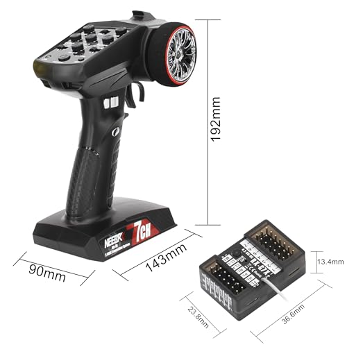 7 Channels RC Transmitter with Receiver Built-in Light Control System and 12LED Light Set, 2.4GHz Radio Remote Controller for RC Car Crawler Truck Racing Buggy Off Road On Road Boat Tank(Red) - color: Red
