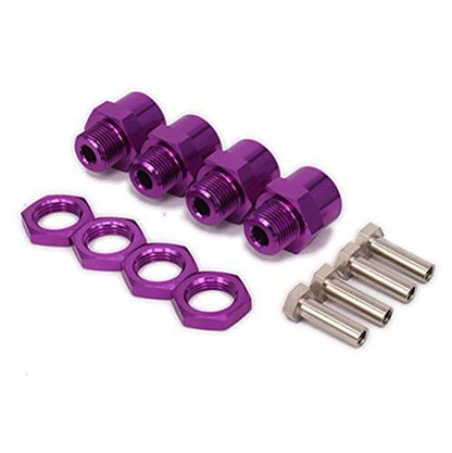 4PCS Aluminum Alloy Wheel Hex Hub 12mm Turn to 17mm Conversion Adapter for 1/10 RC Model Car Convert to use 1/8 Tires Upgrade Parts(Purple)