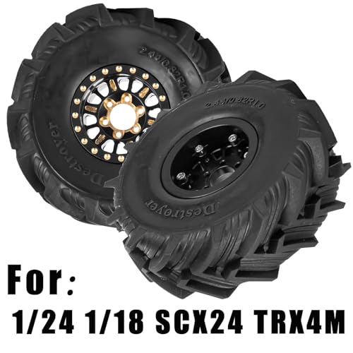 RC Full Brass 1.0in Beadlock RC Wheel RC Tires for 1/18 1/24 Trx4m Axial SCX24 RC Crawler, 1.0“RC Metal Wheel Hub Rim RC Truck Tires 4pcs