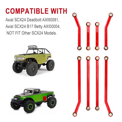 Hobbypark High Clearance Links Set Aluminum Upgrades Linkage for Axial SCX24 Deadbolt AXI90081 B17 Upgrades 1/24 RC Crawler Car (Red) - color: Red