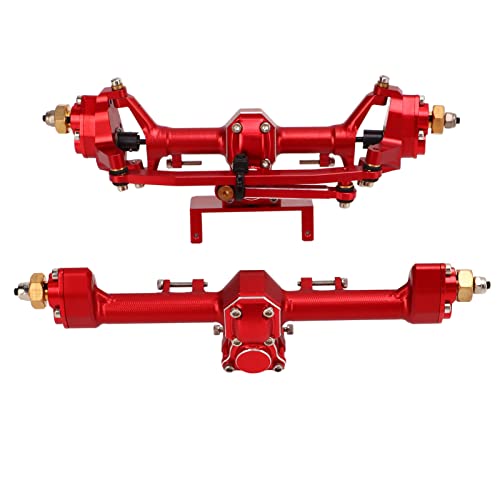 RiToEasysports SCX24 Portal Axle Upgrade Kit, CNC Machined Aluminum Alloy Front Rear Axle Assembly with Hardened Steel Gears for Axial 1/24 RC Crawler Car (Red) - color: Red
