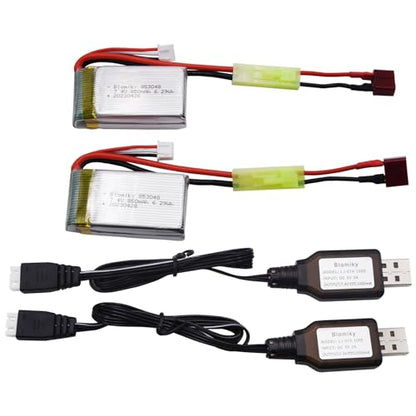 Blomiky 2 Pack 7.4V 850mAh 6.29Wh Li-PO Rechargeable Battery with Mini Tamiya Plug Suitable for 1/18 Scale 9310YL 9310 9301E 9302E 9303E 9034E 9305E RC Car Truck / 9300 850 2