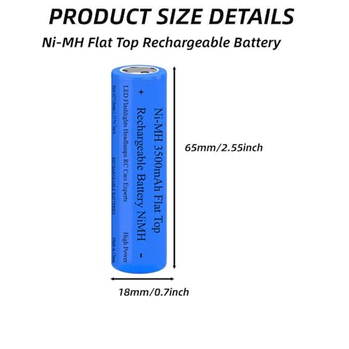 2 Pack 3500 mAh Battery Ni-MH, NiMH Flat Top Rechargeable Batteries, High Capacity Long Lasting Battery for LED Flashlight, Headlamp, Mini Fan, RC Car, Doorbelll, with Storage Box