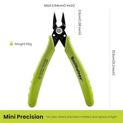 Smithology Mini Needle Nose Pliers 3-Pack, 5.3" Long Nose, Serrated Jaws | Hidden Spring, Non-Slip Grip, Precision Tips — Electronics Repair, Jewelry, 3D Printing, Model Building, Beading, DIY Crafts