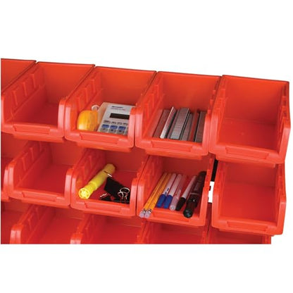 Performance Tool W5186 15-Bin Table Top Storage Organizer Rack | Powder-coated steel organizer rack with removable red bins. Small parts and craft organizer for home, office or garage - style: 15-Bin Table Top Storage Rack