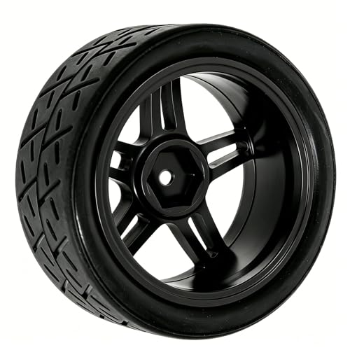 1/10 RC Rally Street Tires OD 65mm with 12mm Hex Hard Plastic Wheels for 1:10 1/12 On Road Drift Touring Car Tamiya TT01 TT02 Traxxas XV02 XV01 TA06 HPI KYOSHO PTG2 A959 4PCS (Black) - color: Black