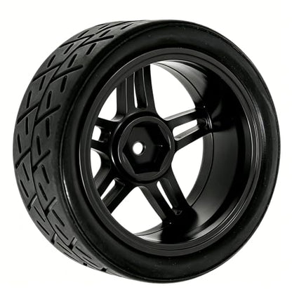 1/10 RC Rally Street Tires OD 65mm with 12mm Hex Hard Plastic Wheels for 1:10 1/12 On Road Drift Touring Car Tamiya TT01 TT02 Traxxas XV02 XV01 TA06 HPI KYOSHO PTG2 A959 4PCS (Black) - color: Black