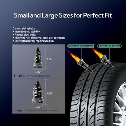 Tire Repair Kit, 50ml Repair Glue, 15 Rubber Nail Plugs | Fast Drying Adhesive, Waterproof Rubber Cement Glue, 2 Size Rubber Nail Screw Plugs for Car, Bicycle, SUV, ATV, Motorcycle - style: 50mlx1 + 15 nails
