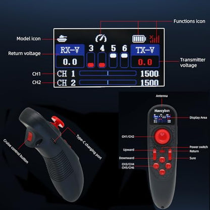 HOTRC DS-650 6CH 2.4G Radio System Transmitter Color Screen Remote Controller F-06A Receiver PWM for RC Boat Model DS600 Upgrade (w/ 1receiver) - color: W/ 1receiver