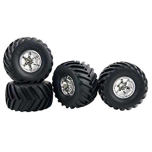 4PCS Wheel and 135mm Rubber Tire Set, Parts for 1/10 RC Monster Truck HIMOTO HSP HPI Tamiya Kyosho (Silver) - color: Silver