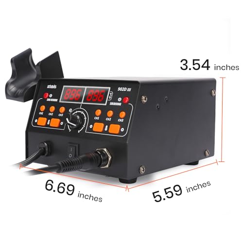 902D III Hot Air Soldering Station 2-IN-1 Kit with 3 Preset Channels, Small Silicone Work Mat, 4 Soldering Tips, 2 Lead-free Solder, Solder Sucker, ESD-Safe Tweezers
