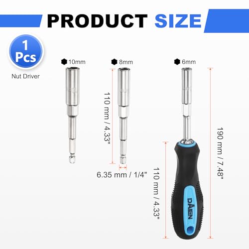 HARFINGTON Metric Nut Driver 6mm/8mm/10mm CR-V Non-Magnetic Detachable Tip Hollow Shafts Hex Socket Screwdriver with Anti-Slip Handle for Automobile Repair Bit Driver, Blue/Black - size: 6mm/8mm/10mm