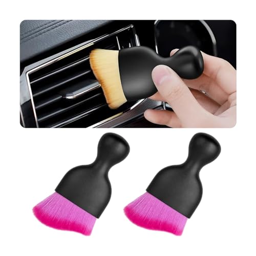 Blilo 2PCS Car Interior Detailing Brush with Dust Cover, Auto Soft Hair Cleaning Brushes, Scratch Free Curved Dirt Collectors, for Vehicle Dashboard Air Conditioner Vents Leather (Deep Purple/2PCS) | soft synthetic bristles, grooved handle, wet or dry use