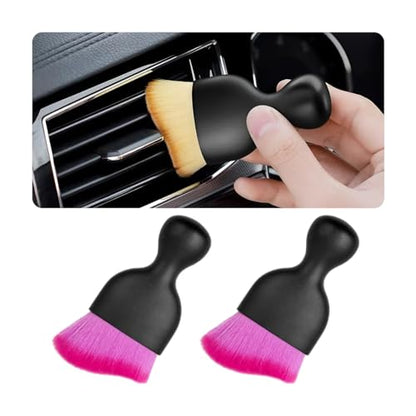Blilo 2PCS Car Interior Detailing Brush with Dust Cover, Auto Soft Hair Cleaning Brushes, Scratch Free Curved Dirt Collectors, for Vehicle Dashboard Air Conditioner Vents Leather (Deep Purple/2PCS) | soft synthetic bristles, grooved handle, wet or dry use