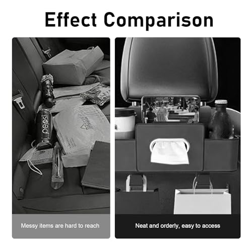 4-in-1 Back Seat Car Organizer, Multifunctional Hanging Back Seat Storage Box, Partition Design with Phone Holder Tissue Box Cup Holders Hooks, Universal for Most Cars SUVs Trucks (Black) - color: Black