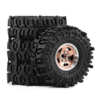 1.9" Pre-Assembled Beadlock Wheels and Tires 118mm (4.65in) for SCX10 TRX4 1/10 RC Crawlers – Aluminum Rims, Soft Rubber Tires with Foam Inserts, Easy-Install Upgrade Parts (Bronze) - color: bronze