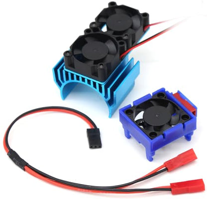 Dual Fan Motor Heatsink and VXL-3s ESC Cooling Fan 3340 for Slash Rustler Stampede Hoss 4X4 VXL RC Cars (Blue, 6 Inches)