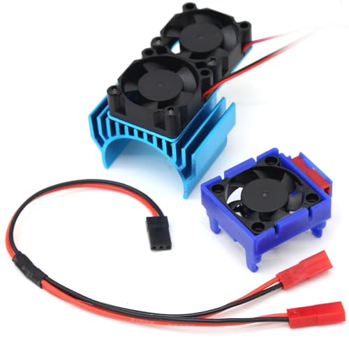 Dual Fan Motor Heatsink and VXL-3s ESC Cooling Fan 3340 for Slash Rustler Stampede Hoss 4X4 VXL RC Cars (Blue, 6 Inches)