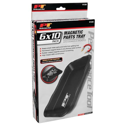 Performance Tool W1285 Large 6 x 10 in. Magnetic Parts Tray | Automotive magnetic parts holder. Store tools and small parts on fenders or tool boxes. Works sideways and upside down - style: Industrial