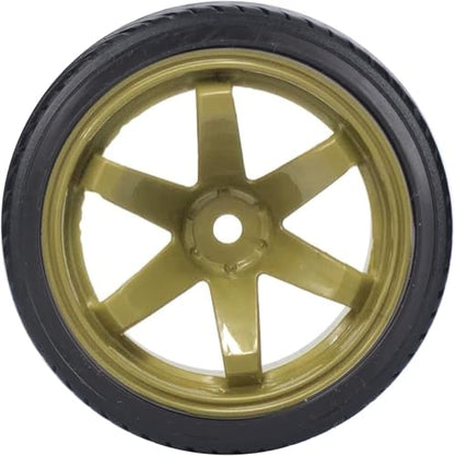 1/10 Drift Wheels and Tires Set,WONFAST 4PCS 63mm Plastic Hard Tyres 6-Spoke Wheels Rims 12mm Hex for 1:10 RC On-Road Drifting Car Replacement for HSP Tamiya HPI Kyosho (Gold) - color: Gold