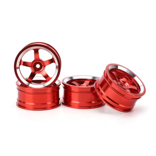 HERCHR RC Wheel Hub, 4Pcs Aluminum Alloy Wheel Rim Hub Accessory Parts for HSP94123 1/10 RC Drift Crawler Car - color: Red