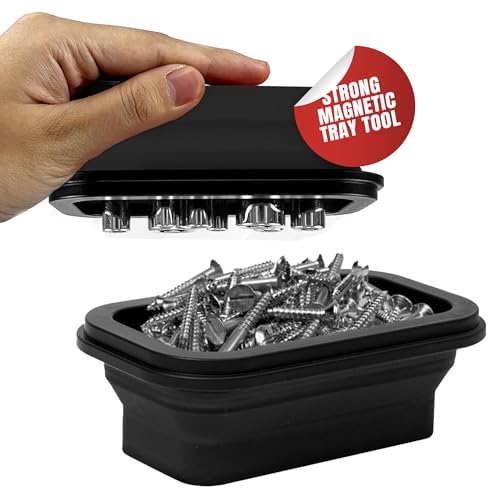 Magnetic Parts Tray Set 3-Pack - Collapsible Silicone Magnetic Tray with Strong Base - Multi-Size (Black) - color: Black